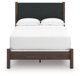 Pamytta brown full upholstered panel bed head-on view