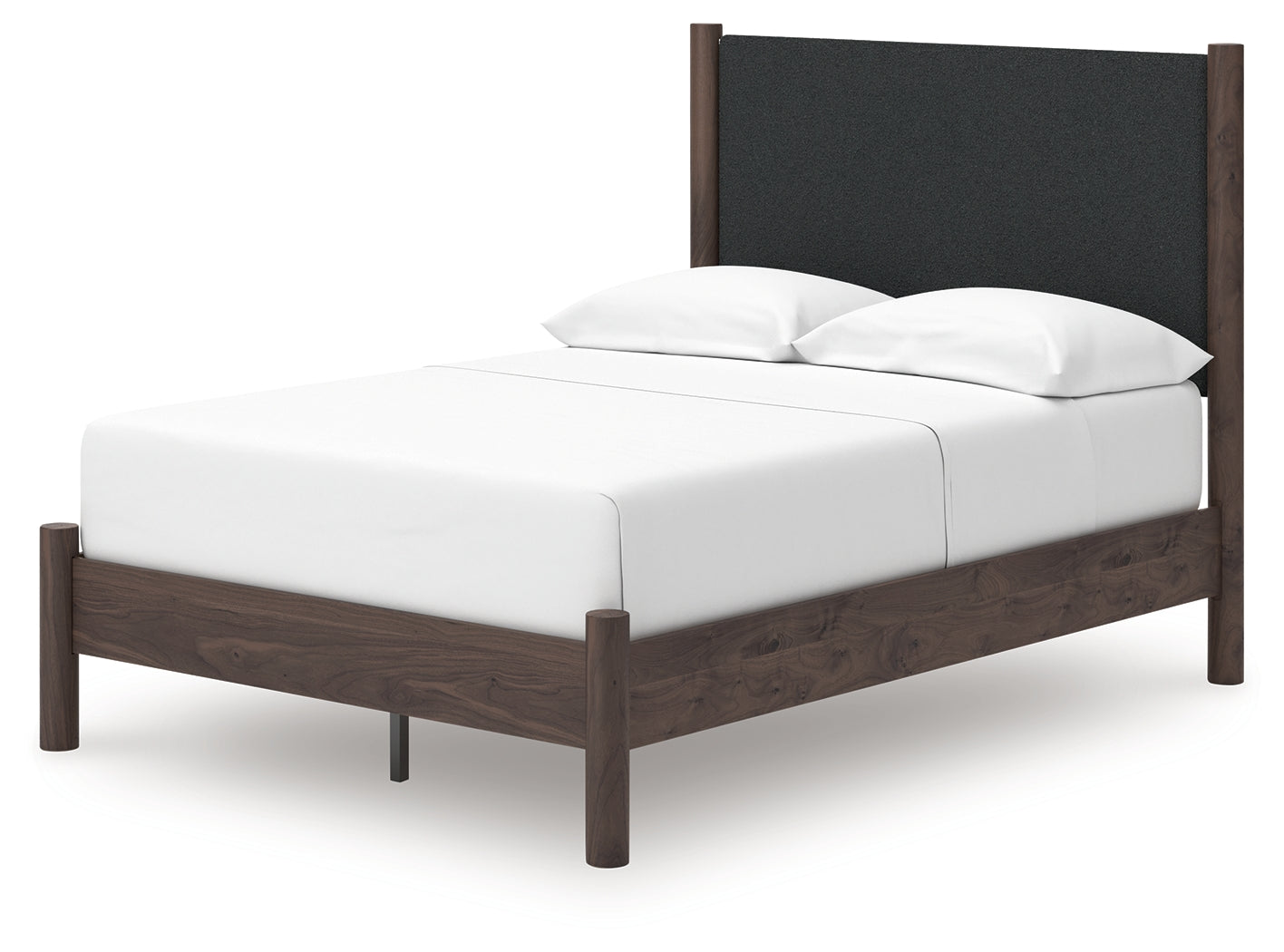 Pamytta brown full upholstered panel platform bed alternate angled view