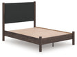 Pamytta brown full upholstered panel platform bed angled view