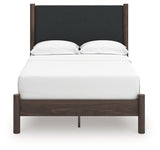 Pamytta brown full upholstered panel platform bed head-on view
