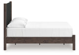 Pamytta brown full upholstered panel platform bed side profile