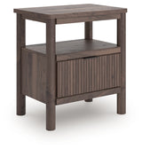 Pamytta nightstand angled side view highlighting reeded accents