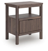 Pamytta Brown Upholstered Platform Bedroom Set angled view