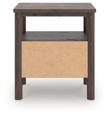 Back view of Pamytta nightstand with power cord connection