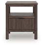 Pamytta brown nightstand front view showing drawer and shelf