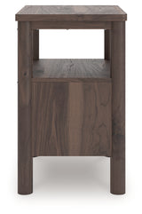Side view of Pamytta nightstand showing brown finish