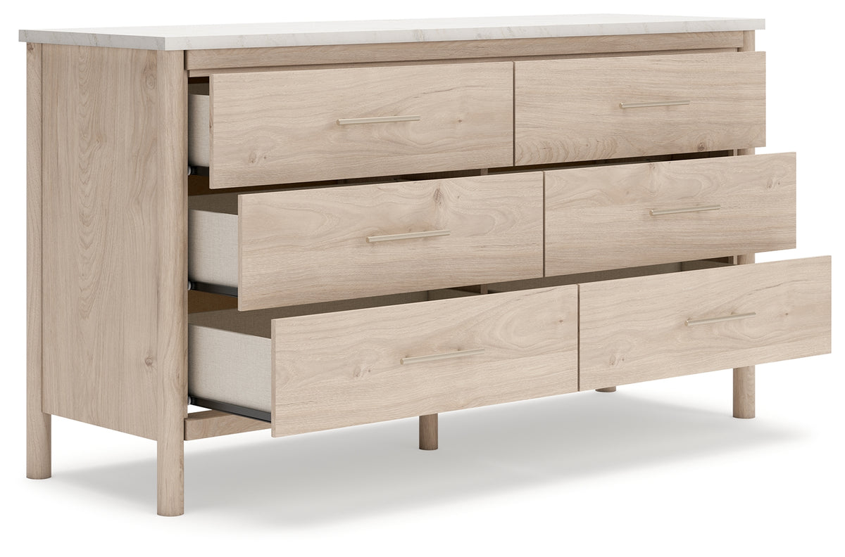 Cadmori Two-Tone Dresser open drawer showing faux linen interior