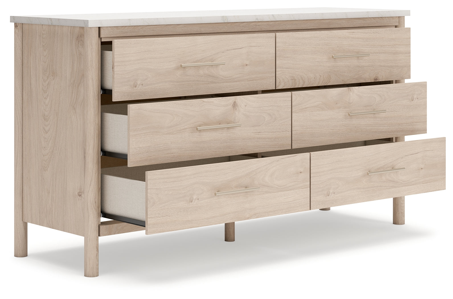 Cadmori Two-Tone Dresser open drawer showing faux linen interior