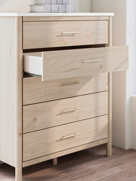 Detail of champagne finish hardware on Cadmori chest