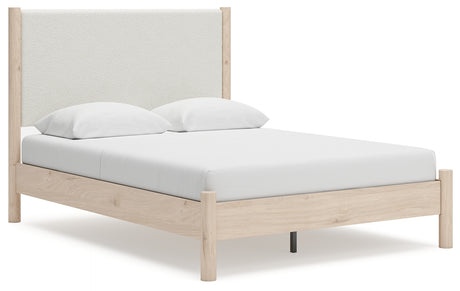 Cadmori bed side view with two-tone upholstery