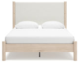 Cadmori bed rear view showing upholstery and wood finish