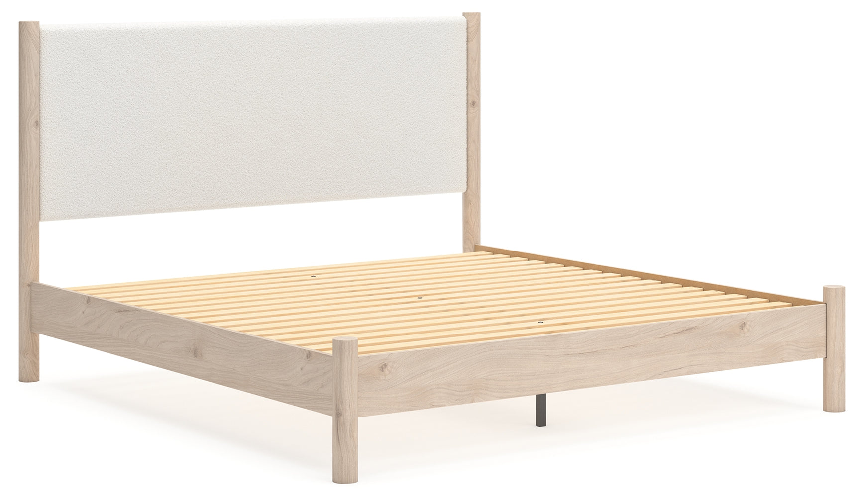 Angled view of Cadmori king upholstered panel bed