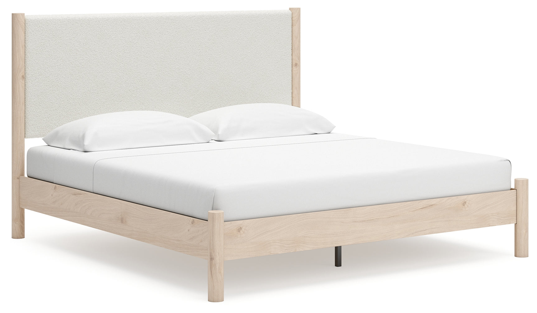Side angle of Cadmori two-tone king upholstered panel bed