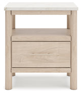 Nightstand handle close-up with champagne finish