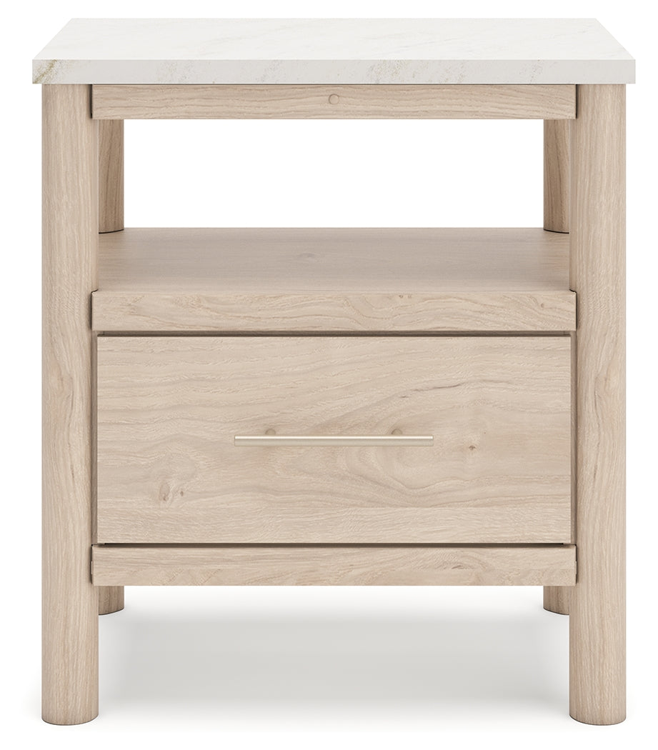 Nightstand handle close-up with champagne finish