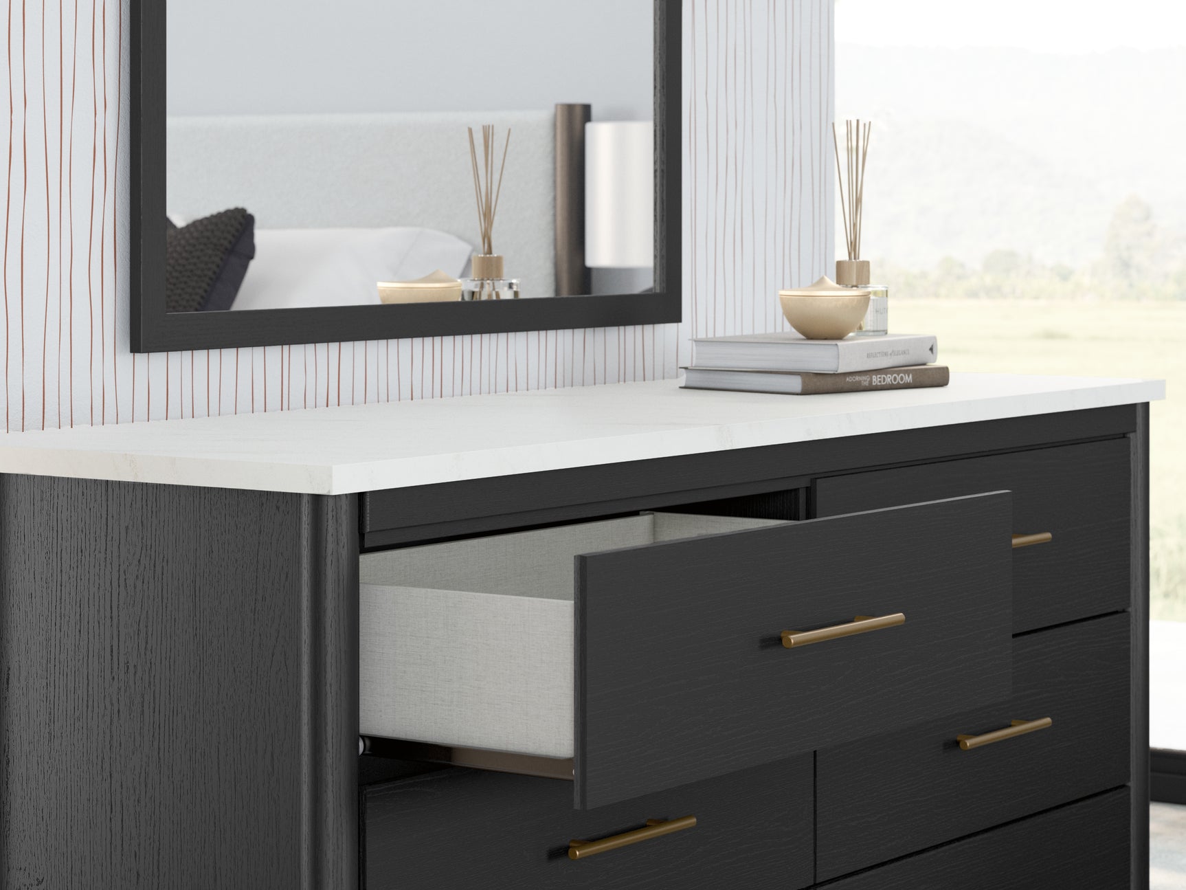 Top detail of replicated white marble finish