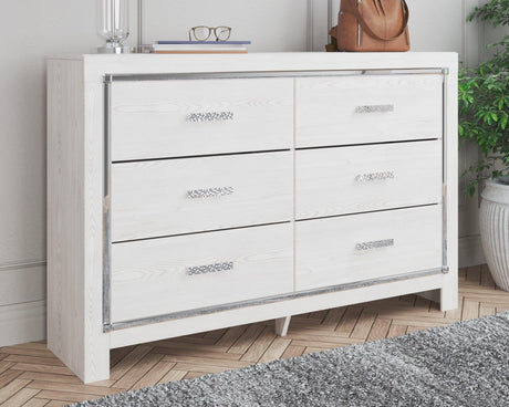 Altyra White Dresser front view with six drawers