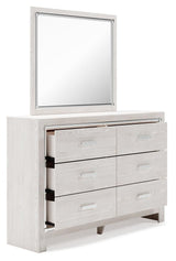 Altyra White Dresser and Mirror front view showing drawer details