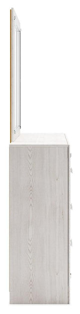 Altyra White Dresser and Mirror close-up on chrome-tone handles