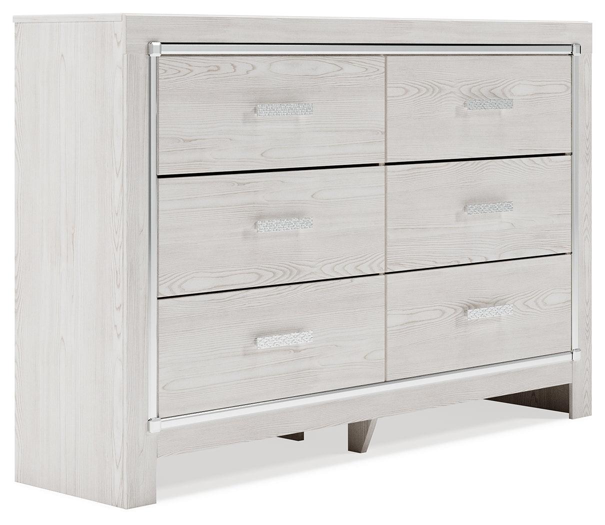 Altyra White Dresser angled side view showing chrome-tone accents