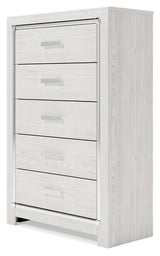Altyra White Chest of Drawers front view highlighting mosaic chrome handles