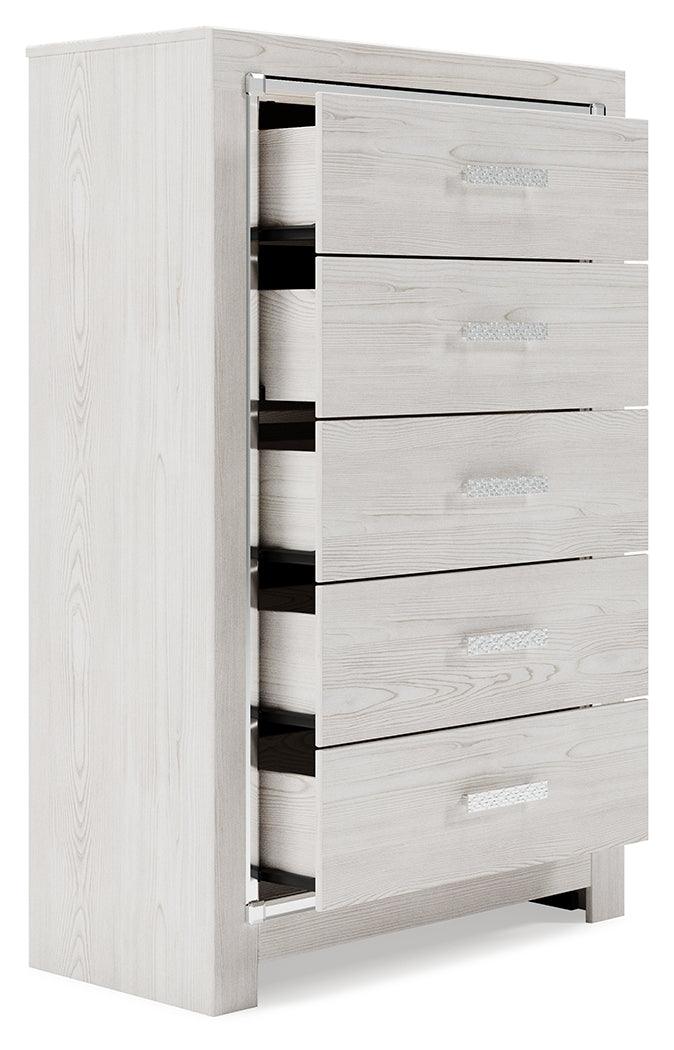 Altyra Chest of Drawers open drawer showing faux linen lining