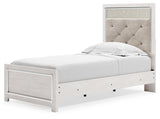 Altyra White Queen Panel Bed side view showing footboard and rails