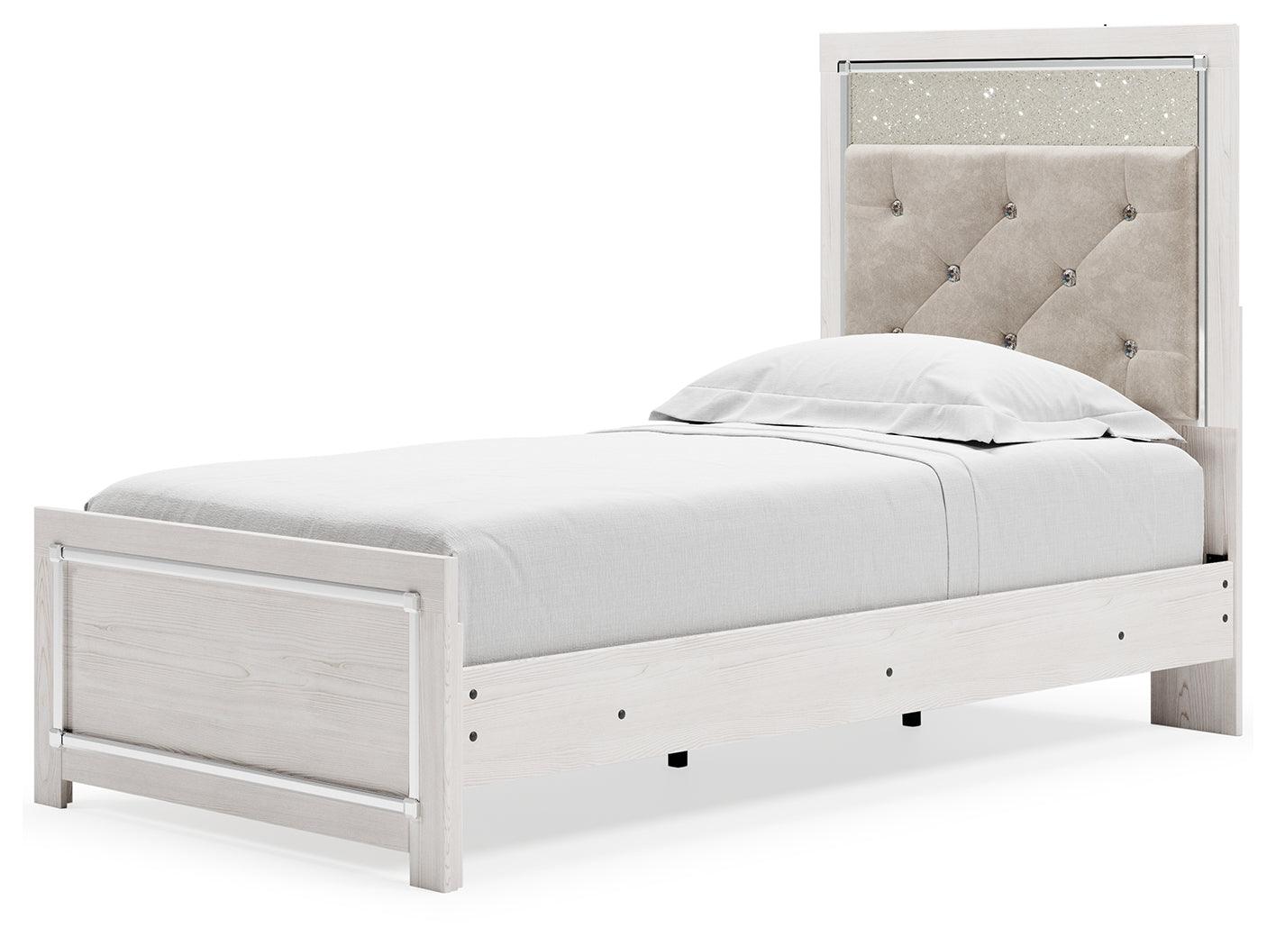Altyra White Queen Panel Bed side view showing footboard and rails