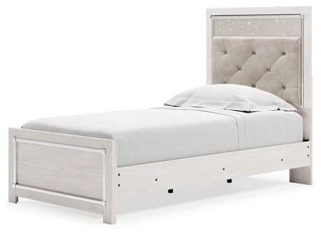 Altyra White Queen Panel Bed side view showing footboard and rails