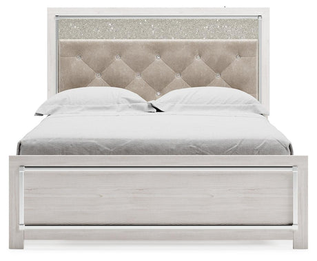 Altyra White Queen Upholstered Panel Bed footboard view