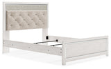 Altyra White Queen Upholstered Panel Bed headboard close-up
