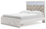 Altyra White Queen Upholstered Storage Bed angled alternative side view