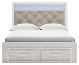 Altyra White Queen Upholstered Storage Bed headboard close-up