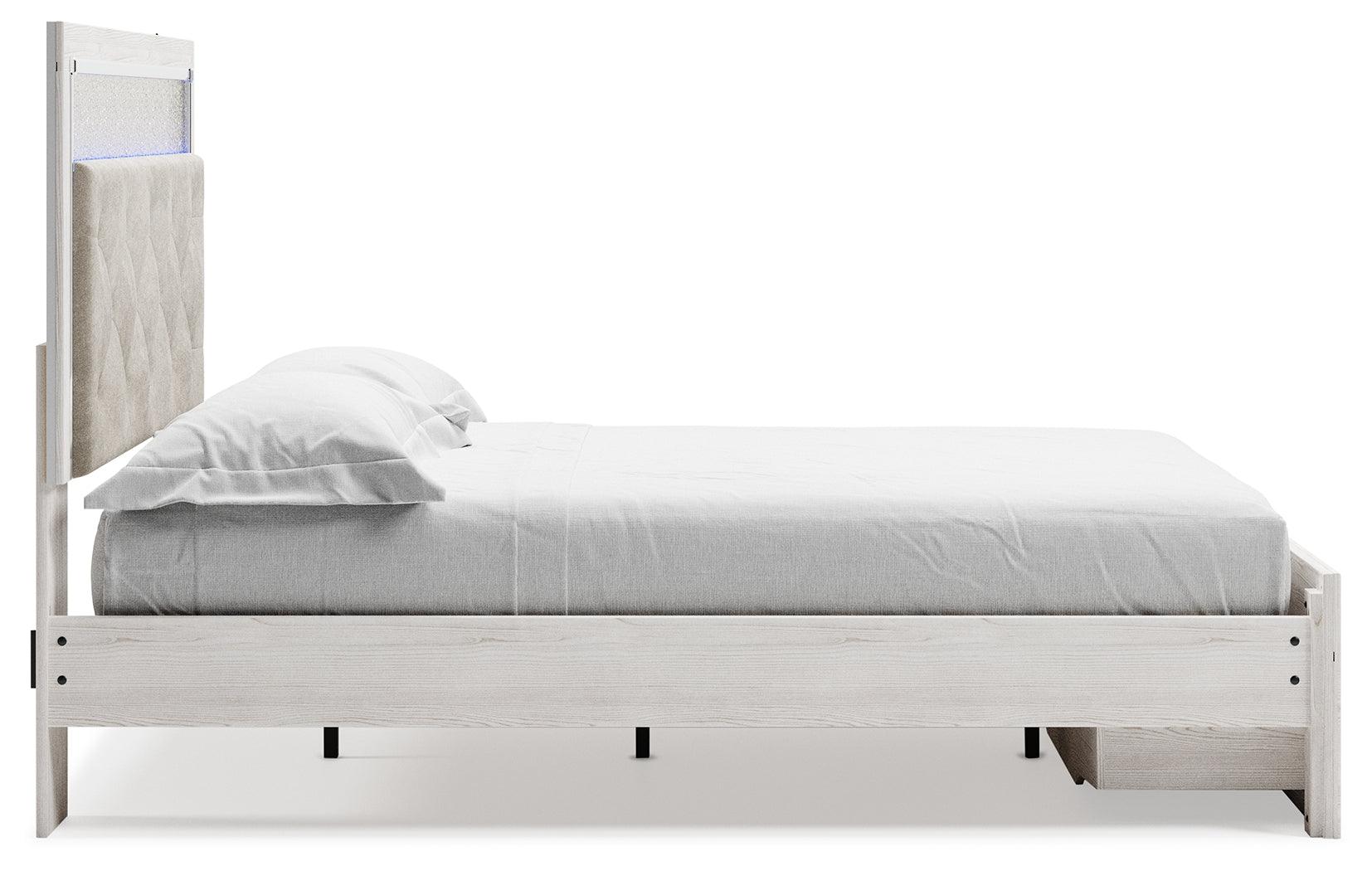 Altyra White Queen Upholstered Storage Bed side profile