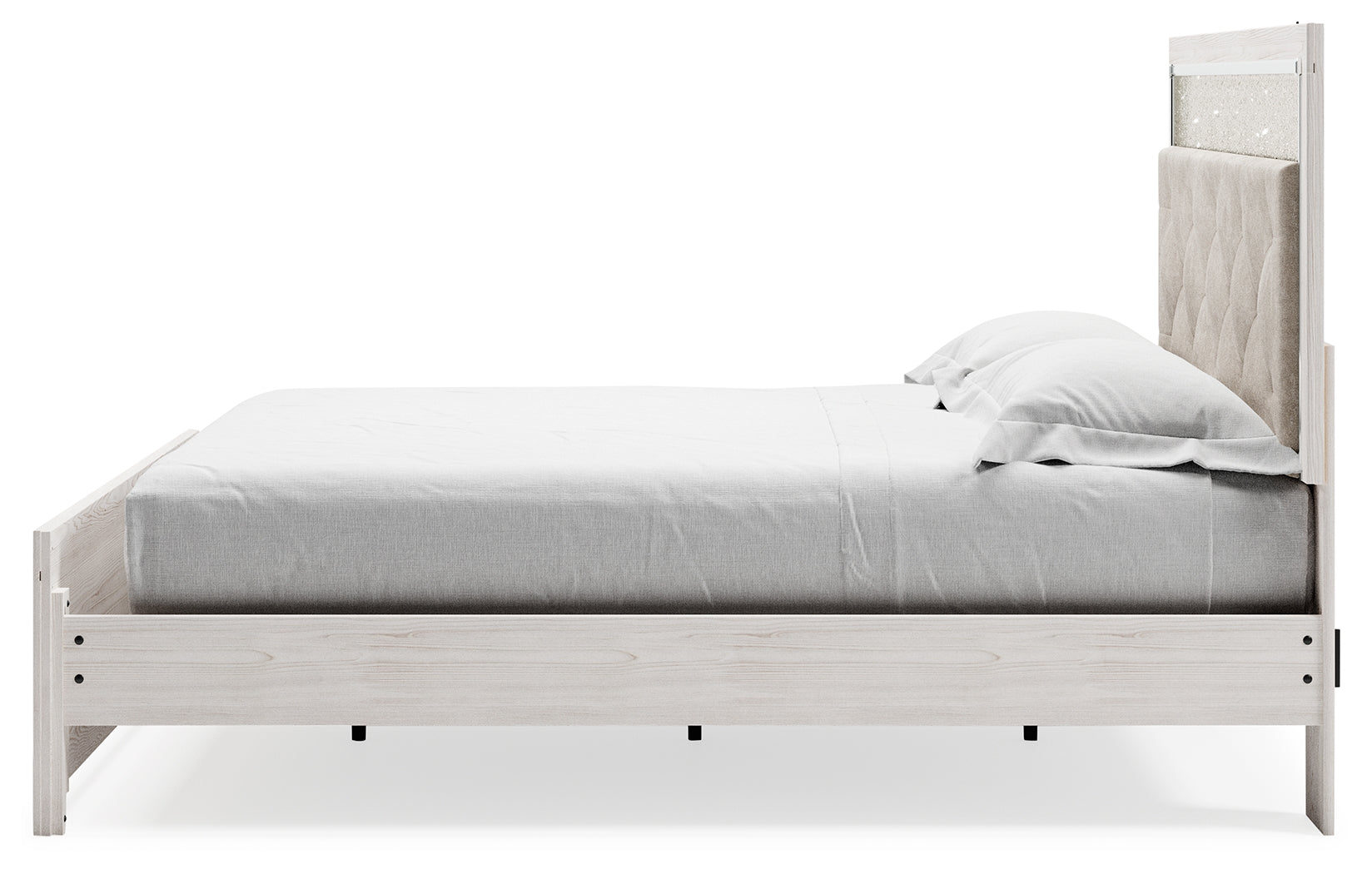 Altyra White King Panel Bed LED headboard detail