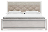 Altyra White King Panel Bed - head-on view showing button tufting