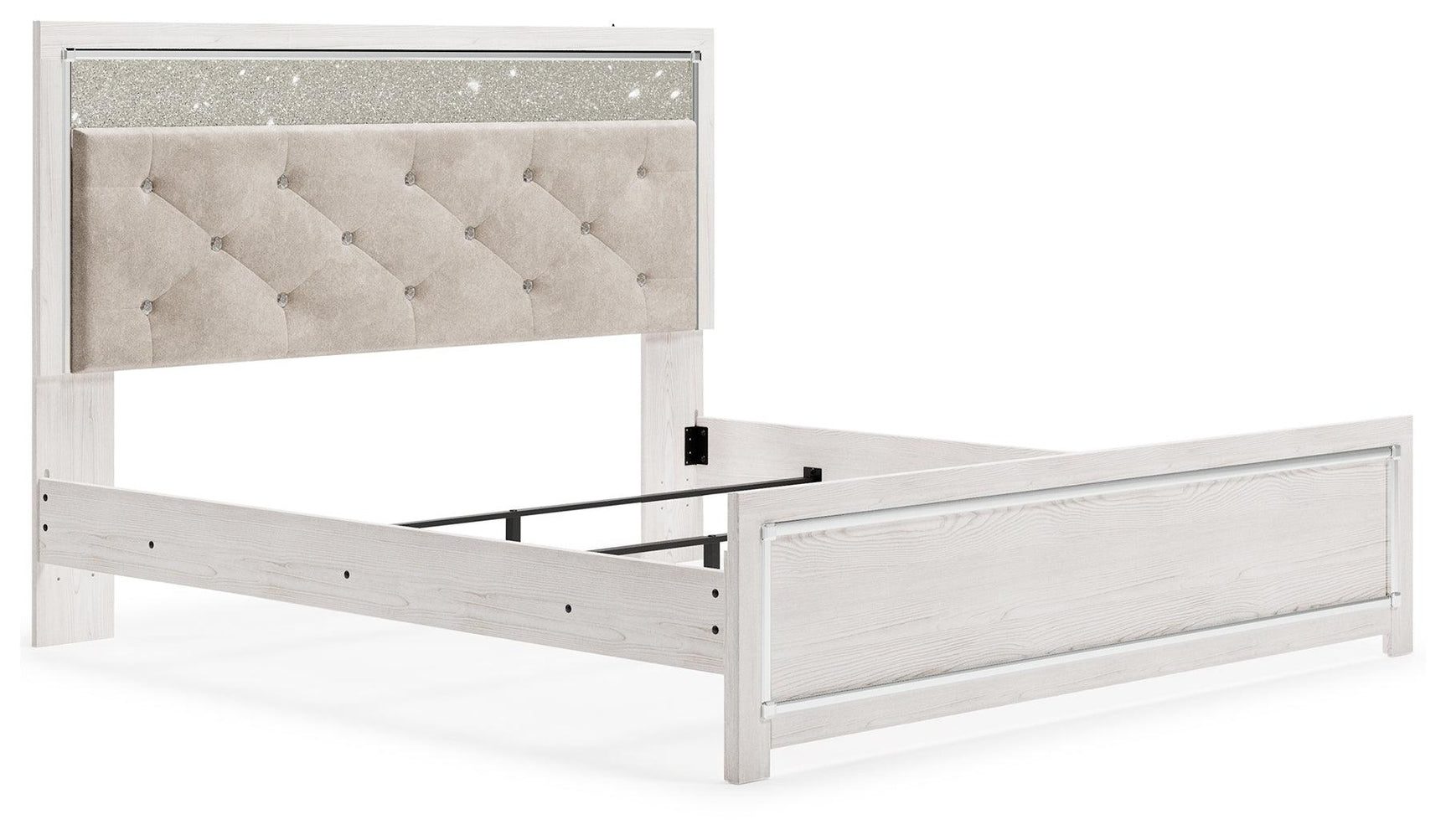 Altyra White King Panel Bed - upholstered headboard close-up