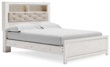 Altyra White Queen Panel Bookcase Bed - side angle showing bookcase headboard