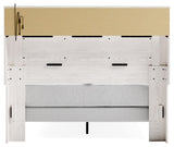 Altyra White Queen Panel Bookcase Bed - closer side view showing LED strip
