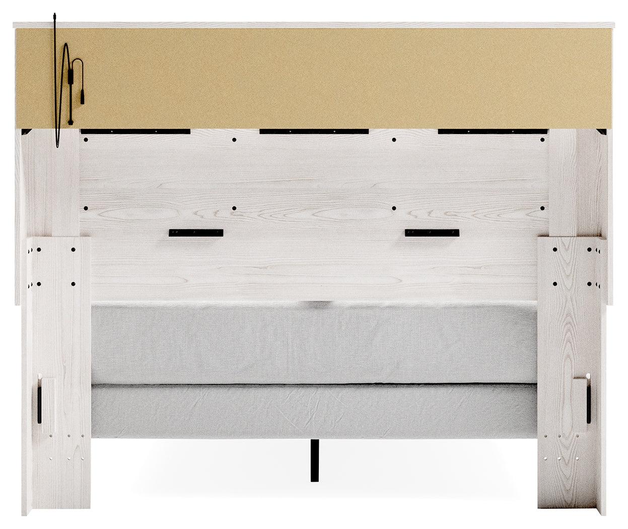 Altyra White Queen Panel Bookcase Bed - closer side view showing LED strip