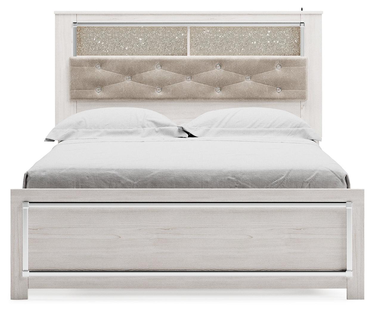 Altyra White Queen Panel Bookcase Bed - footboard with storage space