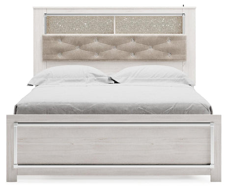 Altyra White Queen Panel Bookcase Bed - footboard with storage space