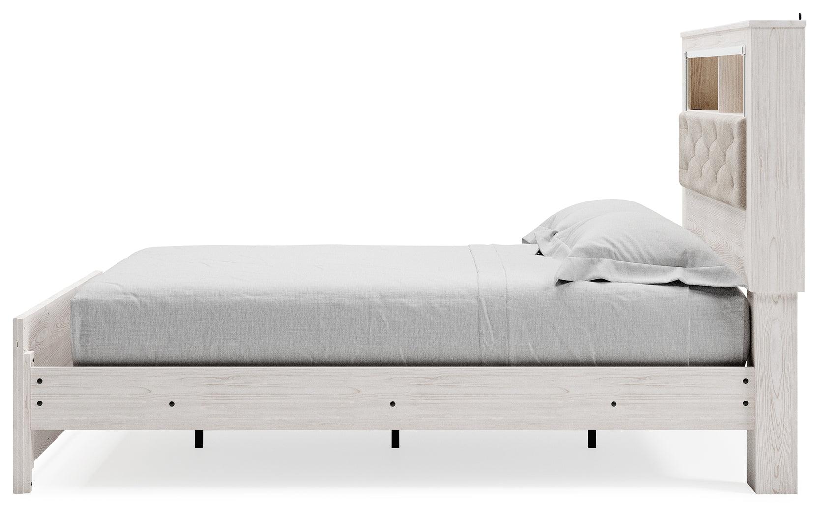 Altyra White Queen Panel Bookcase Bed - alternate side angle with full bed frame