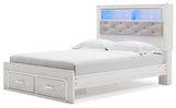 Altyra White Queen Upholstered Bookcase Bed with Storage side alternate angle
