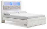 Altyra White Queen Upholstered Bookcase Bed with Storage side angle