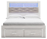 Altyra White Queen Upholstered Bookcase Bed with Storage head-on view