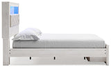 Altyra White Queen Upholstered Bookcase Bed with Storage side close-up