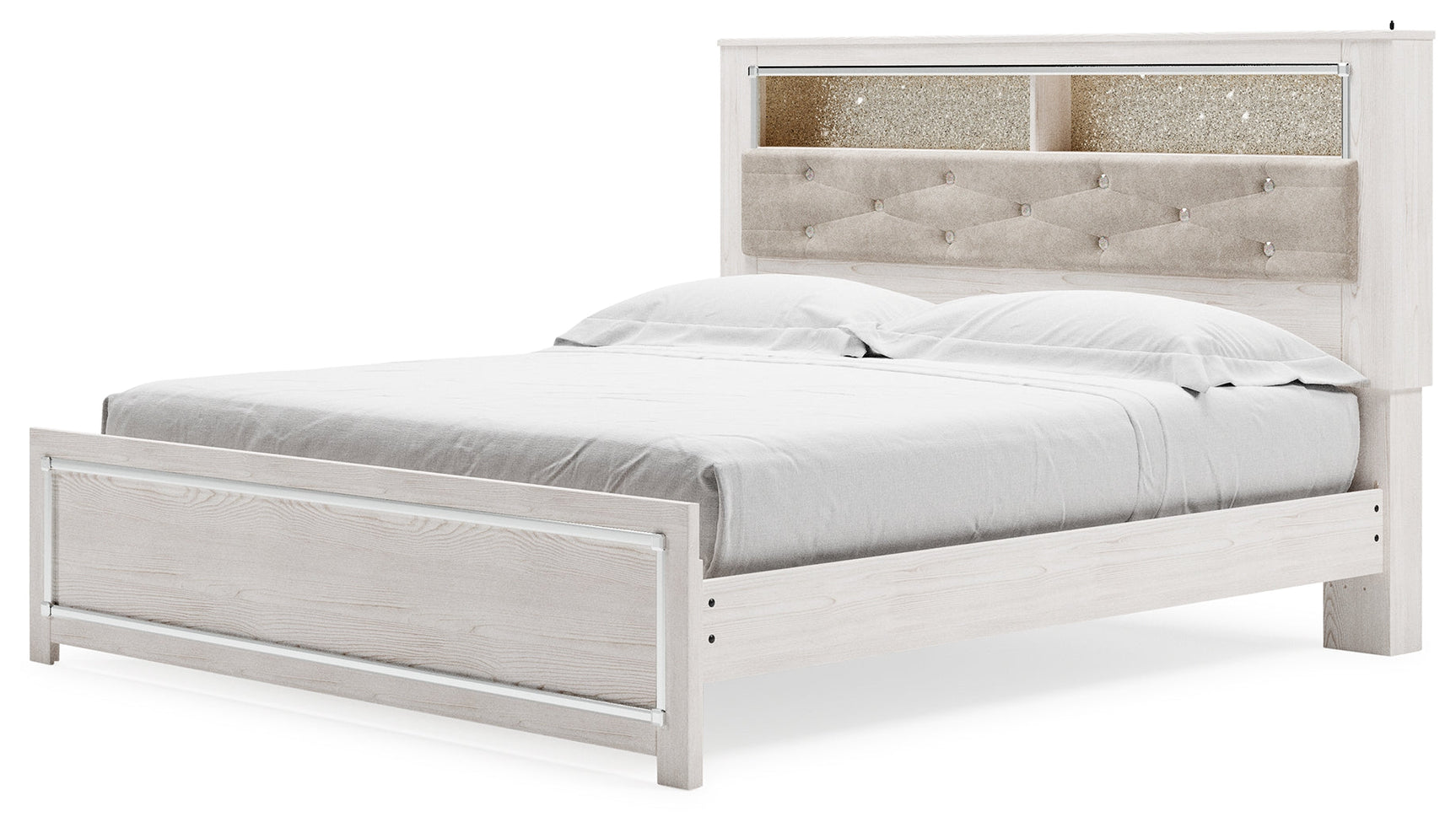 Altyra White King Panel Bookcase Bed angled alternative side view