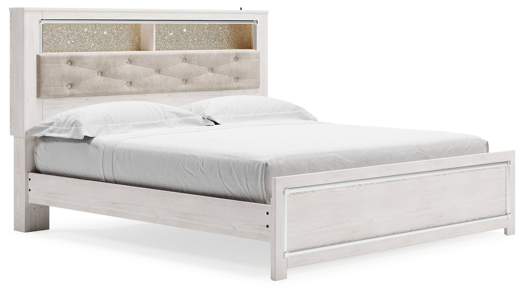 Altyra White King Panel Bookcase Bed angled side view