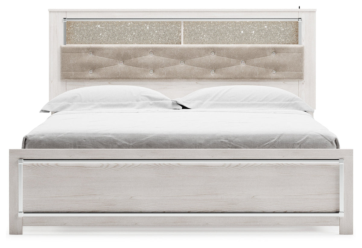 Altyra White King Panel Bookcase Bed head-on front view